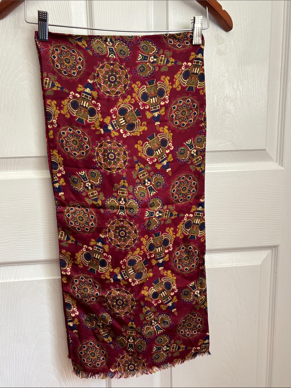 Christian Dior 100% Silk Scarf Wool lined Burgundy Multi-Pattern 12x54 Italian